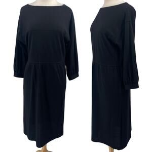 Vintage Halston Wool Midi Sheath Dress Boat Neck 3/4 Sleeve Black Womens 12